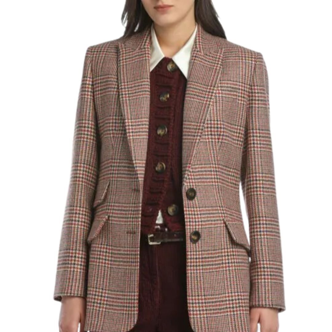 1LS1015-008 LUISA SPAGNOLI Specchiera Houndstooth Blazer Jacket Brown #542473.3966 (C-EU-E)