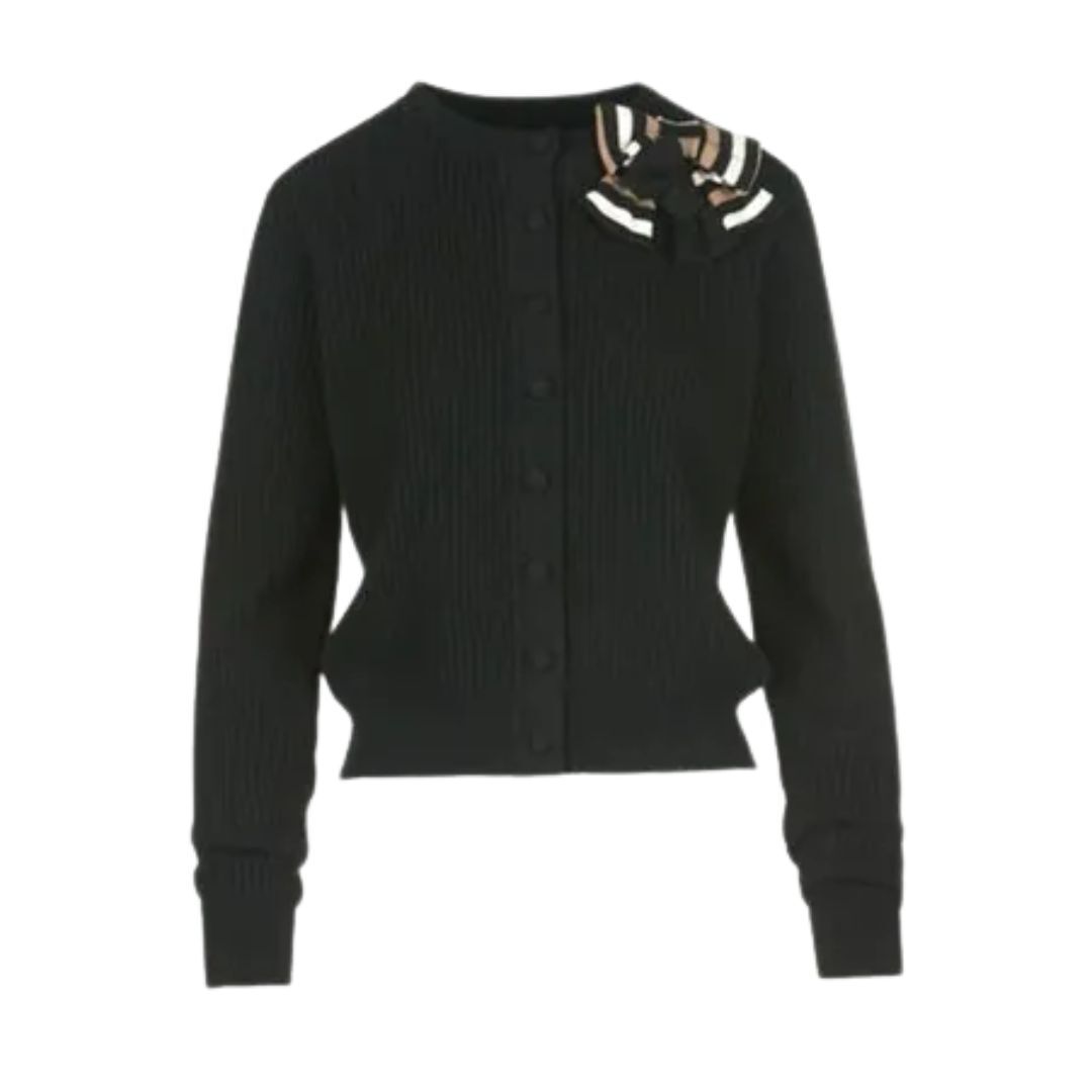 1LS1015-058 LUISA SPAGNOLI Cassiere Cardigan With Appliqué Black #100183.0101 (C-EU-E)
