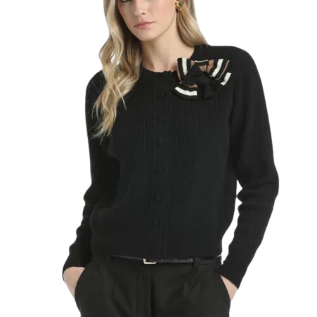 1LS1015-058 LUISA SPAGNOLI Cassiere Cardigan With Appliqué Black #100183.0101 (C-EU-E)