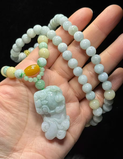 251016 - D120 8mm+A貨翡翠福祿壽貔貅雕刻設計款頸鏈（一物一證書）(11月中到貨）