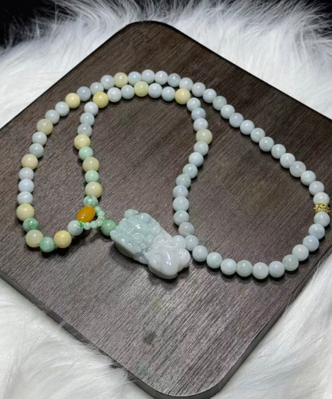 251016 - D120 8mm+A貨翡翠福祿壽貔貅雕刻設計款頸鏈（一物一證書）(11月中到貨）