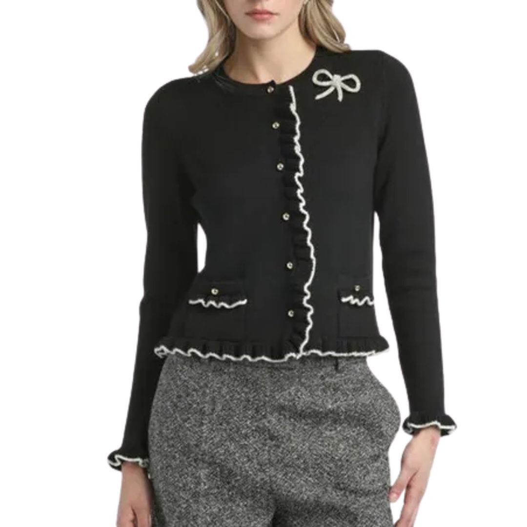 1LS1015-054 LUISA SPAGNOLI Mostra Elegant Cardigan Black-Cream #100212.202 (C-K11-E)