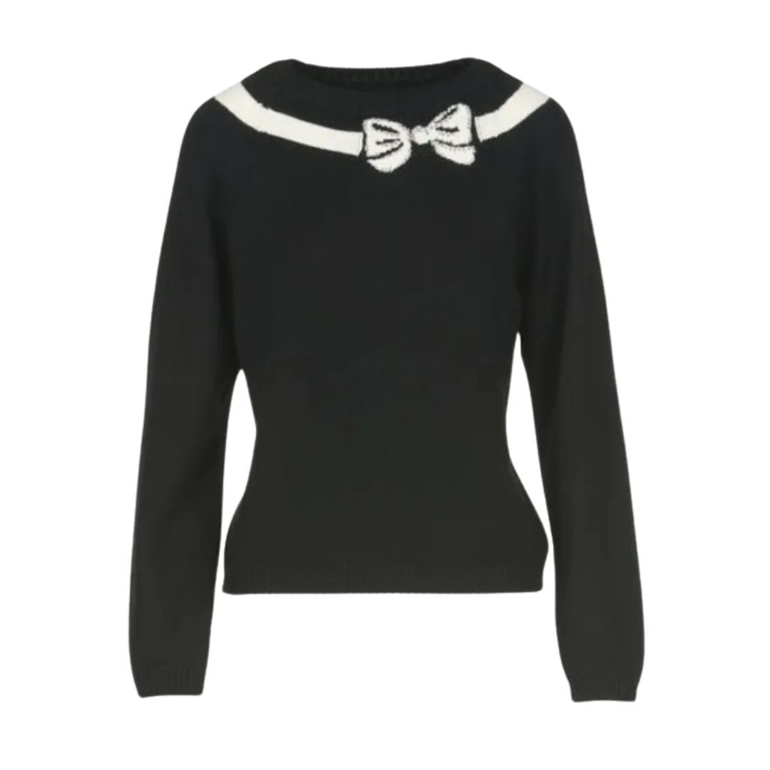 1LS1015-051 LUISA SPAGNOLI Malfa Sequin Pullover Nero_Panna #100251.202 (C-K11-E)