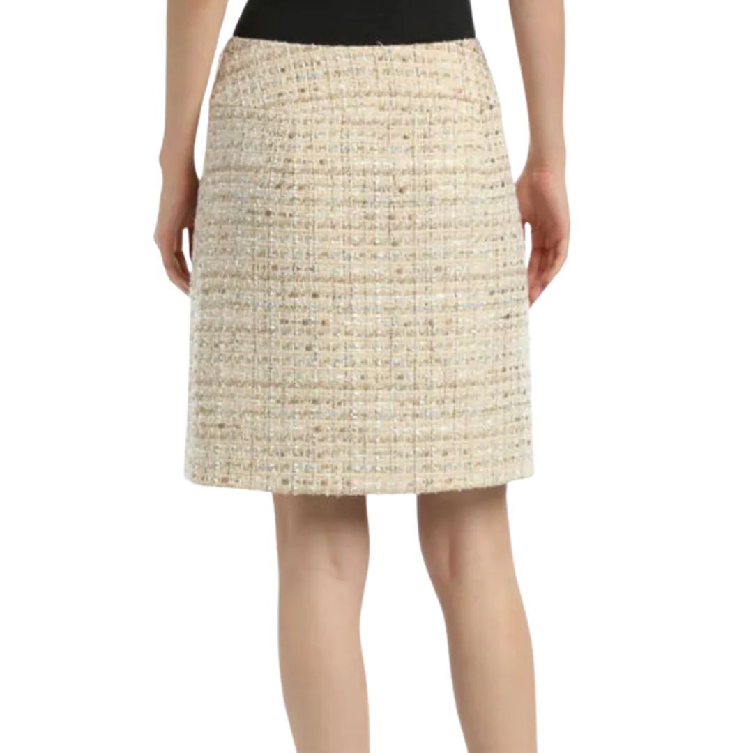 1LS1015-045 LUISA SPAGNOLI Freccia Fringed Bouclé Skirt Var Beige Oro #542721. Oro (C-EU-E)