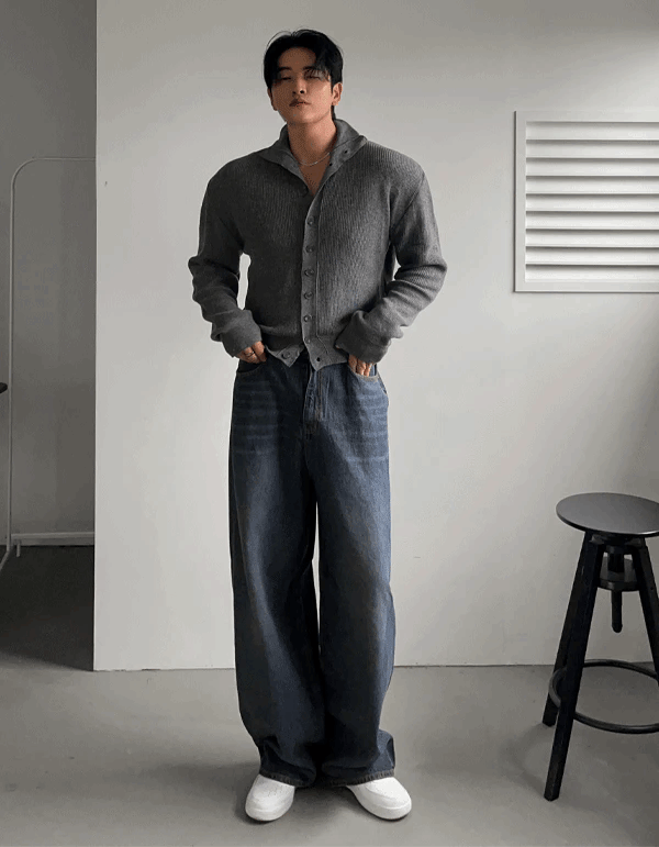 現代鈕扣高領短版開襟衫