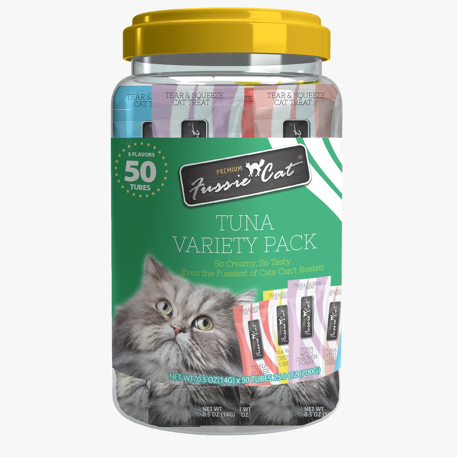 高竇貓 滋味肉醬貓小食 🐟吞拿及海鮮系列過癮桶50條裝 (14g x 50條) *綠*