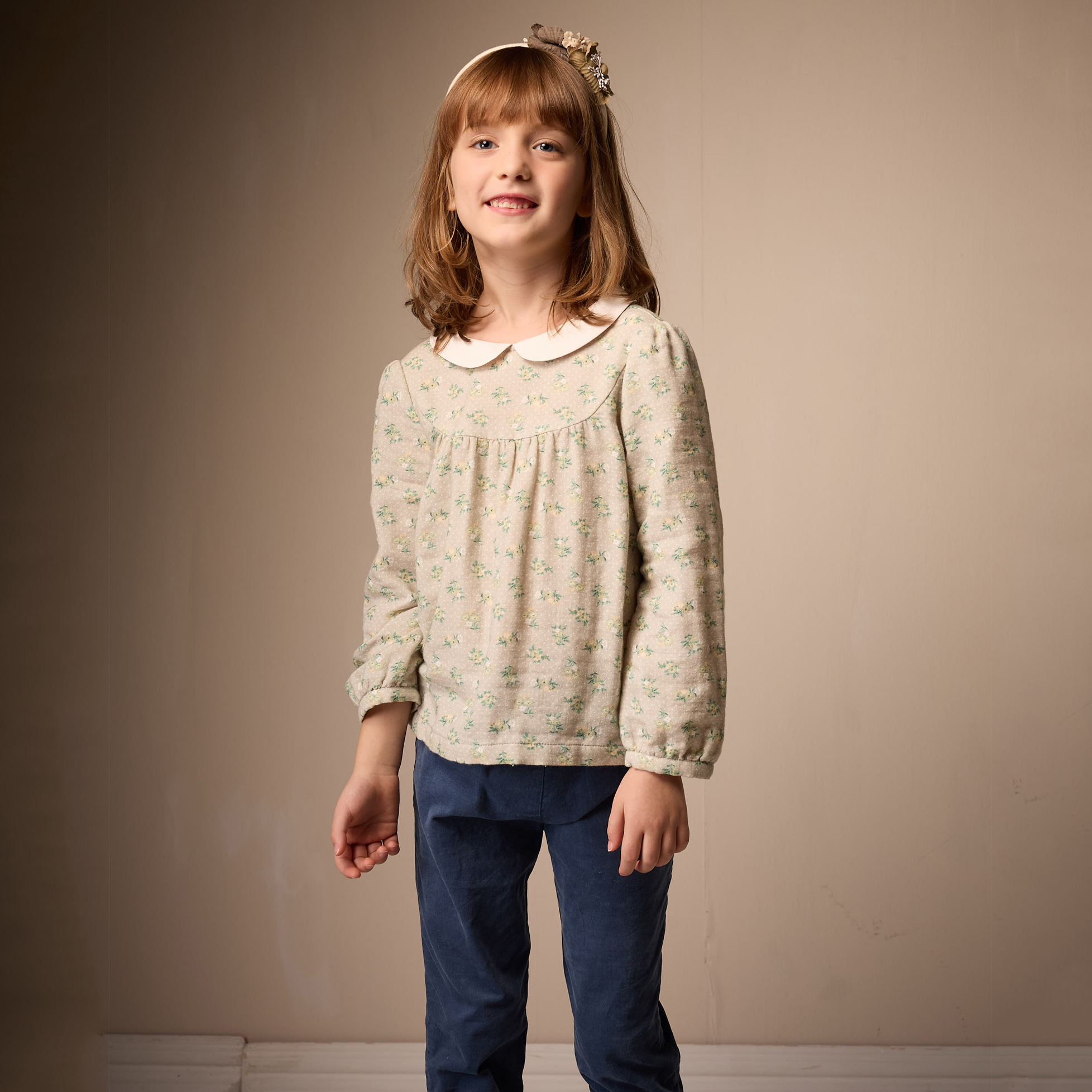 PIPPY歐式鄉村小花小翻領純棉長袖上衣 綠