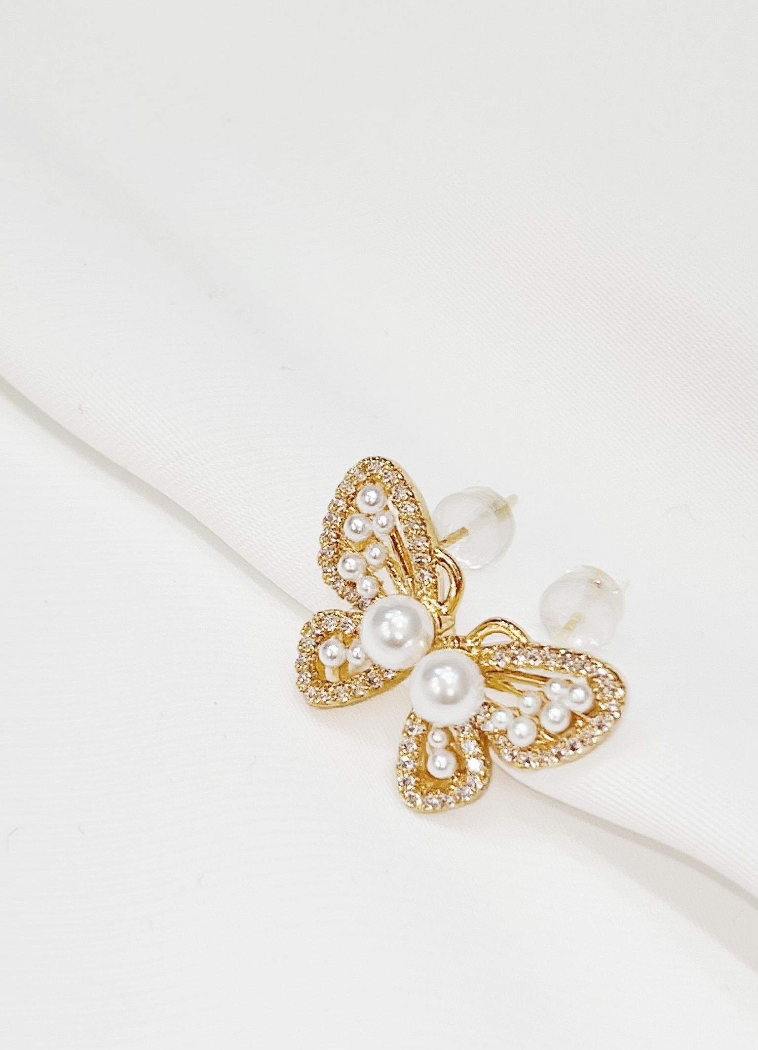 珍珠蝴蝶雙翼耳環