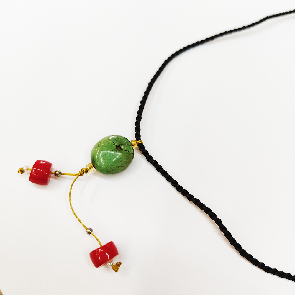 綠松石&珊瑚{海竹}黑繩項鍊【十方】155182