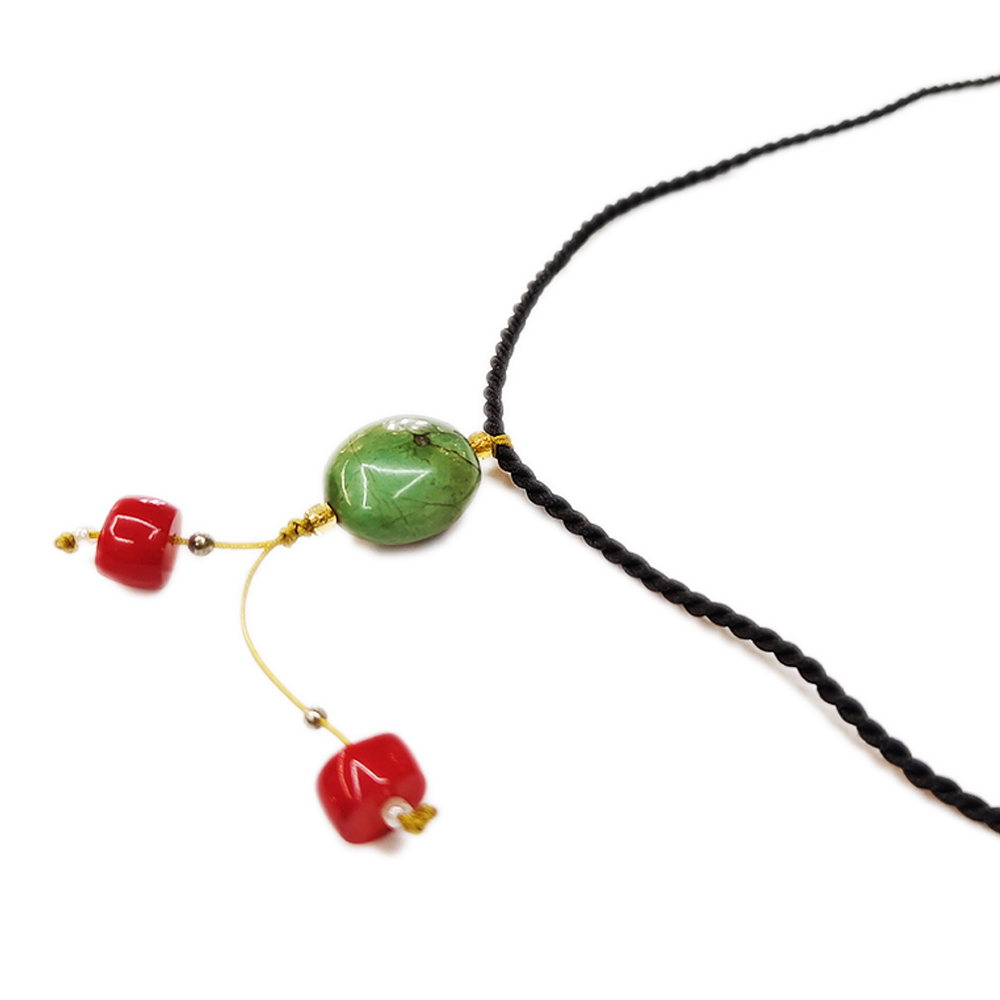 綠松石&珊瑚{海竹}黑繩項鍊【十方】155182