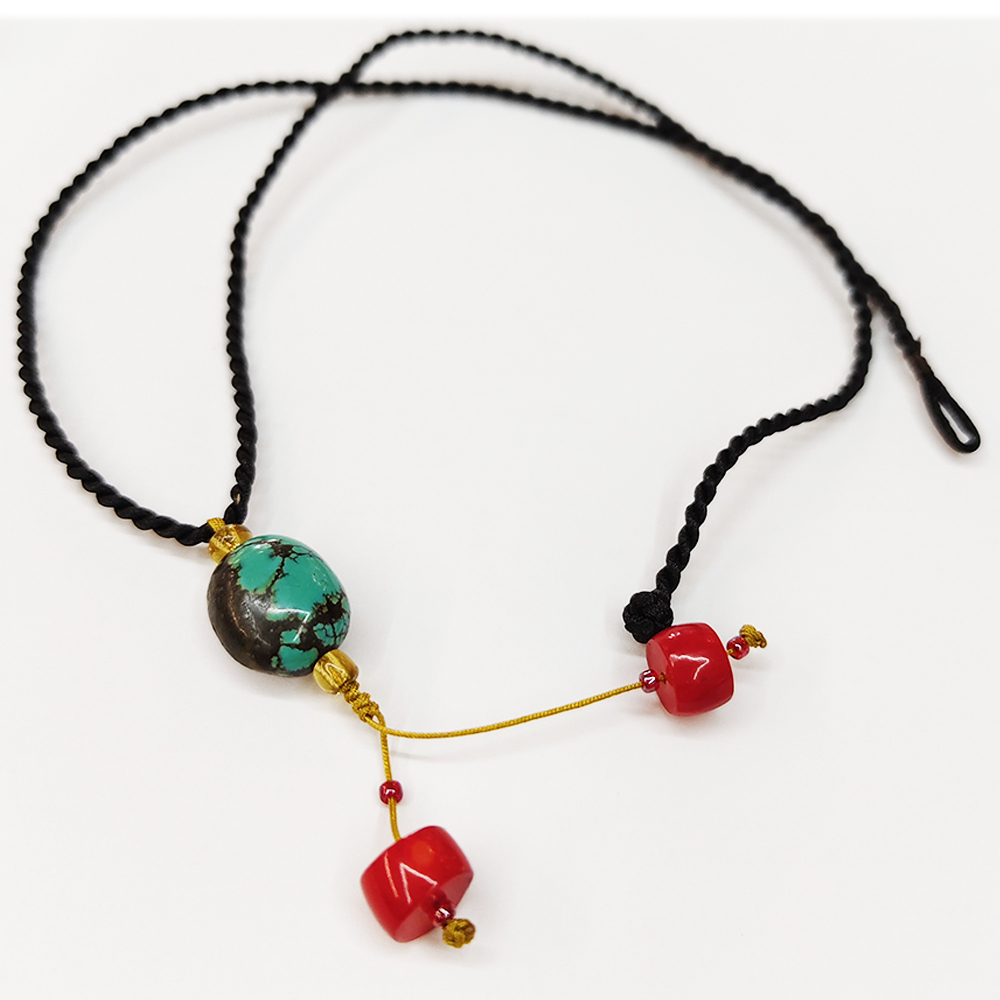 綠松石&珊瑚{海竹}黑繩項鍊【十方】155183