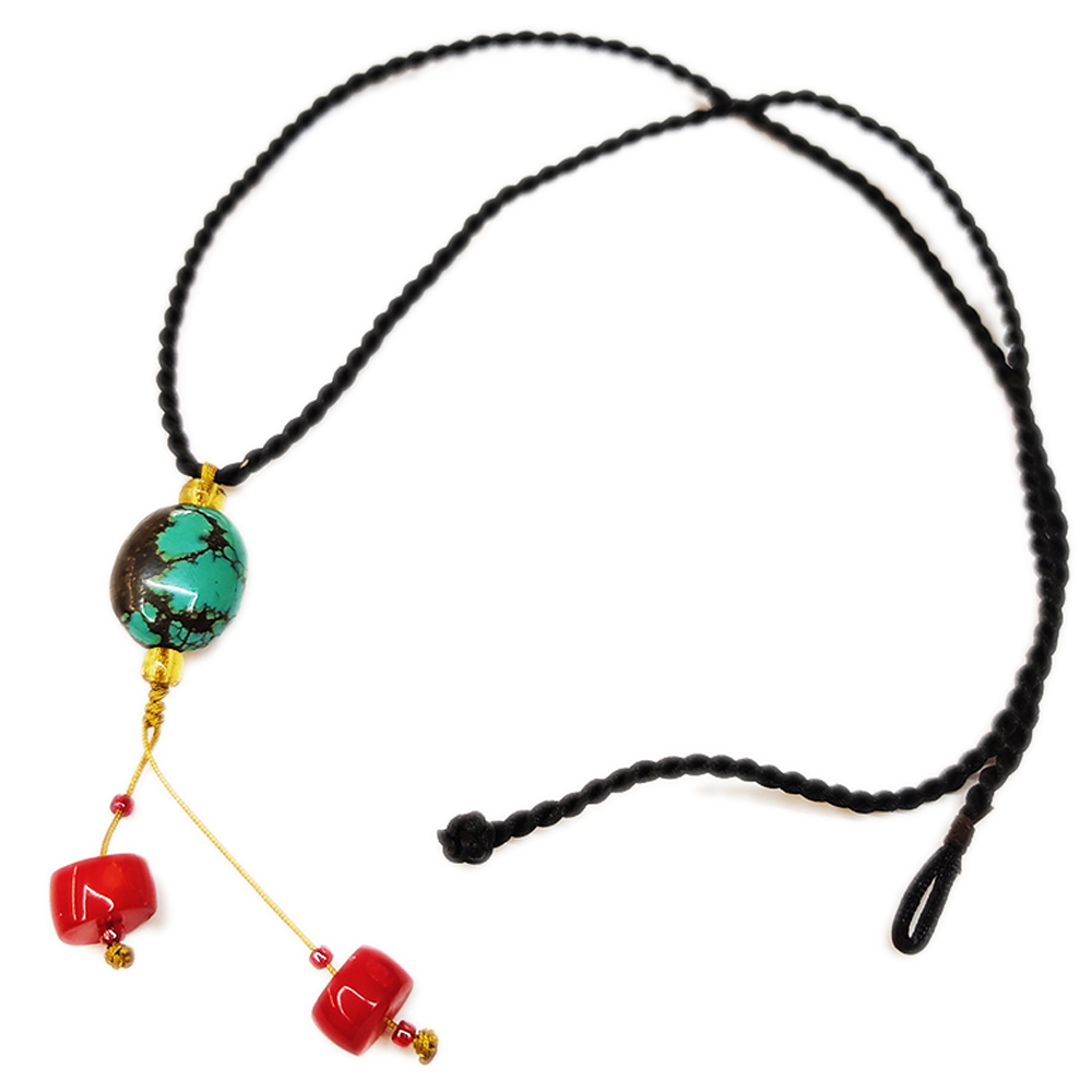 綠松石&珊瑚{海竹}黑繩項鍊【十方】155183