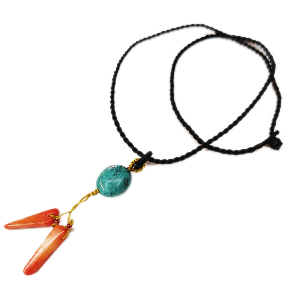 綠松石&珊瑚{海竹}黑繩項鍊【十方】155184