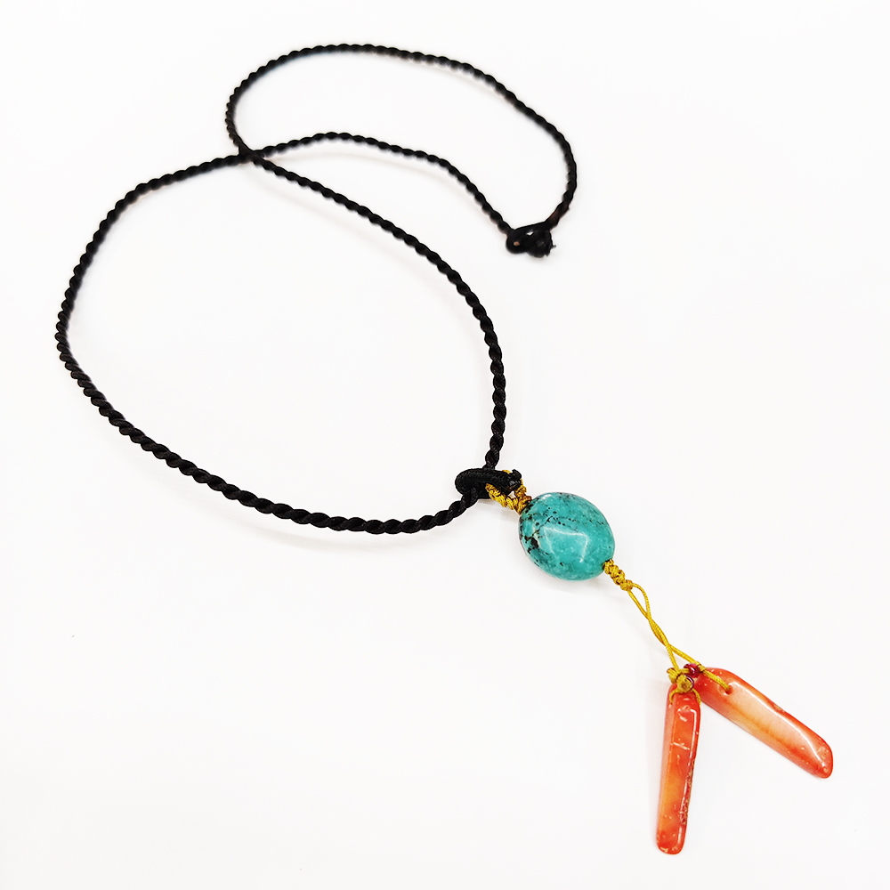 綠松石&珊瑚{海竹}黑繩項鍊【十方】155184