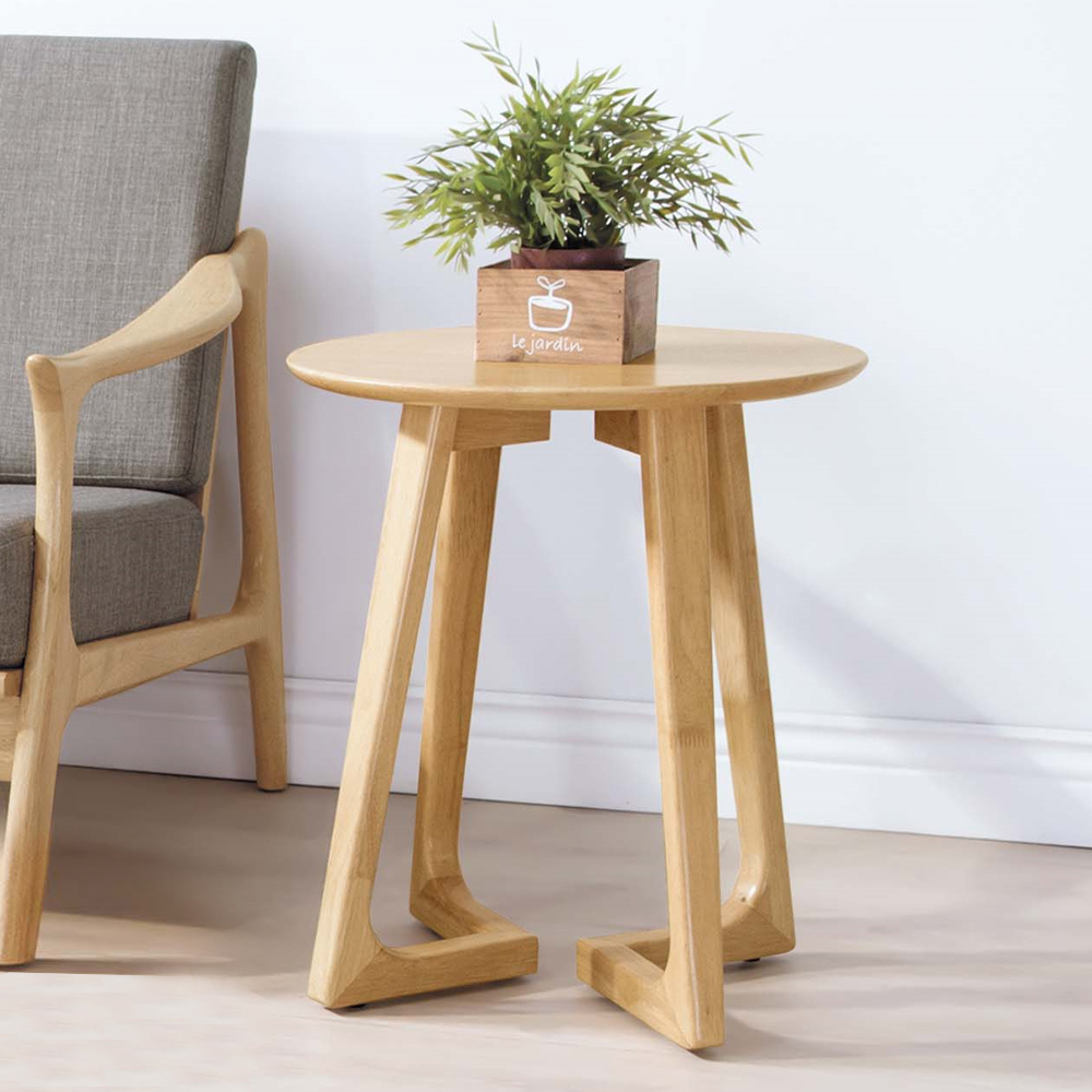 傑尼原木色全實木圓型小茶几/邊几/邊桌/電話架/花架