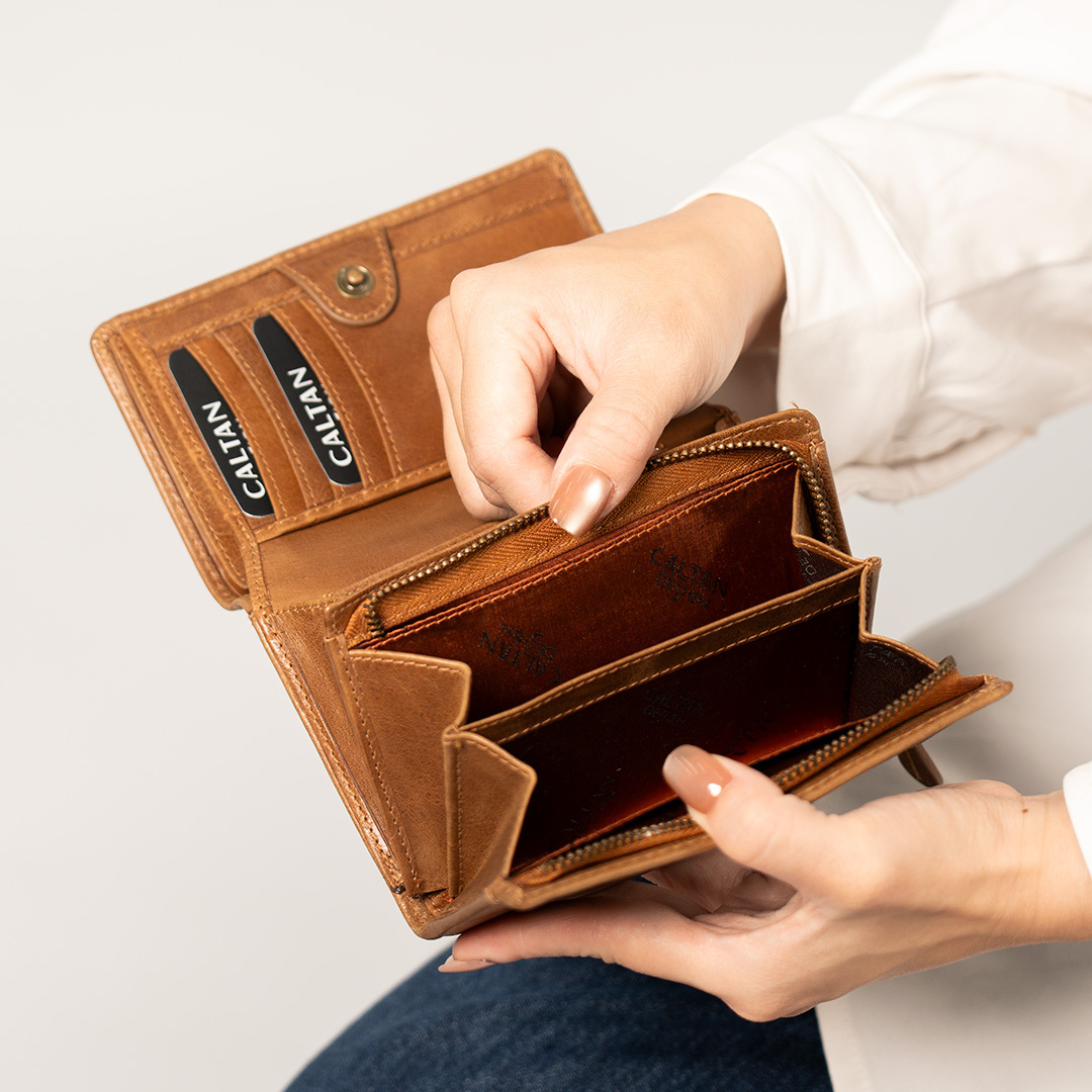 中性三折扣式真皮中長夾-五色(072622)