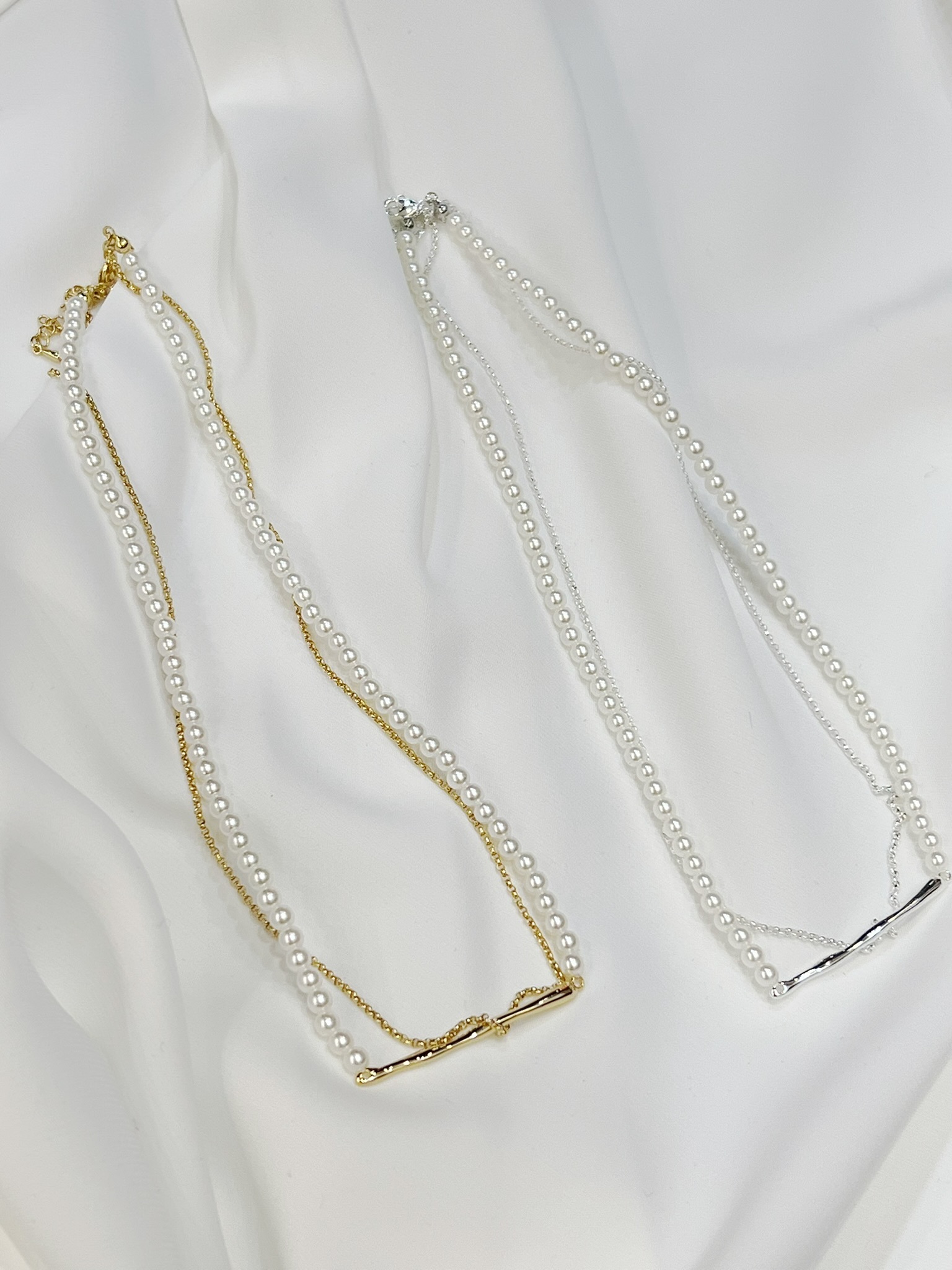 (細緻優雅)珍珠金屬雙鍊組