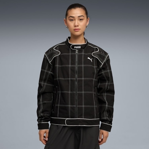 PUMA 外套 流行系列 FUTURE RACER 黑 格紋 賽車外套 女 63216301