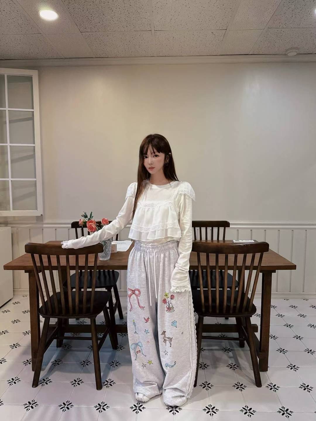 蝴蝶結印圖可愛運動長褲