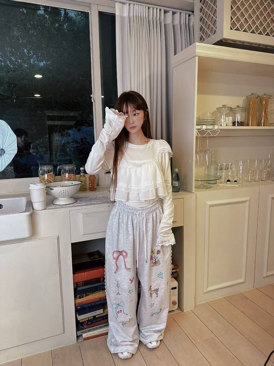 蝴蝶結印圖可愛運動長褲