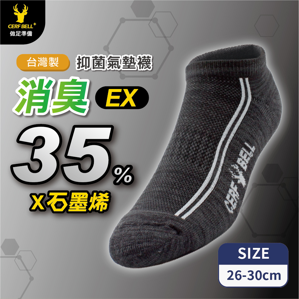 【肌柔】台灣製「7A抗菌」石墨烯消臭氣墊船襪丨P1294