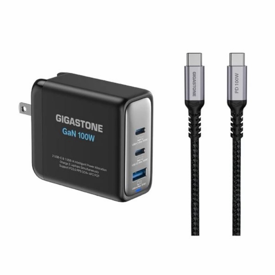 GIGASTONE 立達 100W GaN 氮化鎵 三孔充電器 Type-C PD 快充頭組