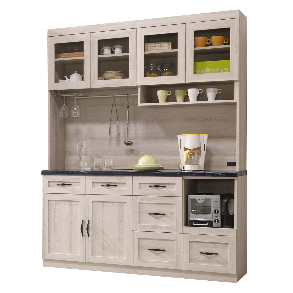 曼蒂5.4尺黑色石面多功能收納高餐櫃/碗盤置物櫃/電器櫃(上座+下座)