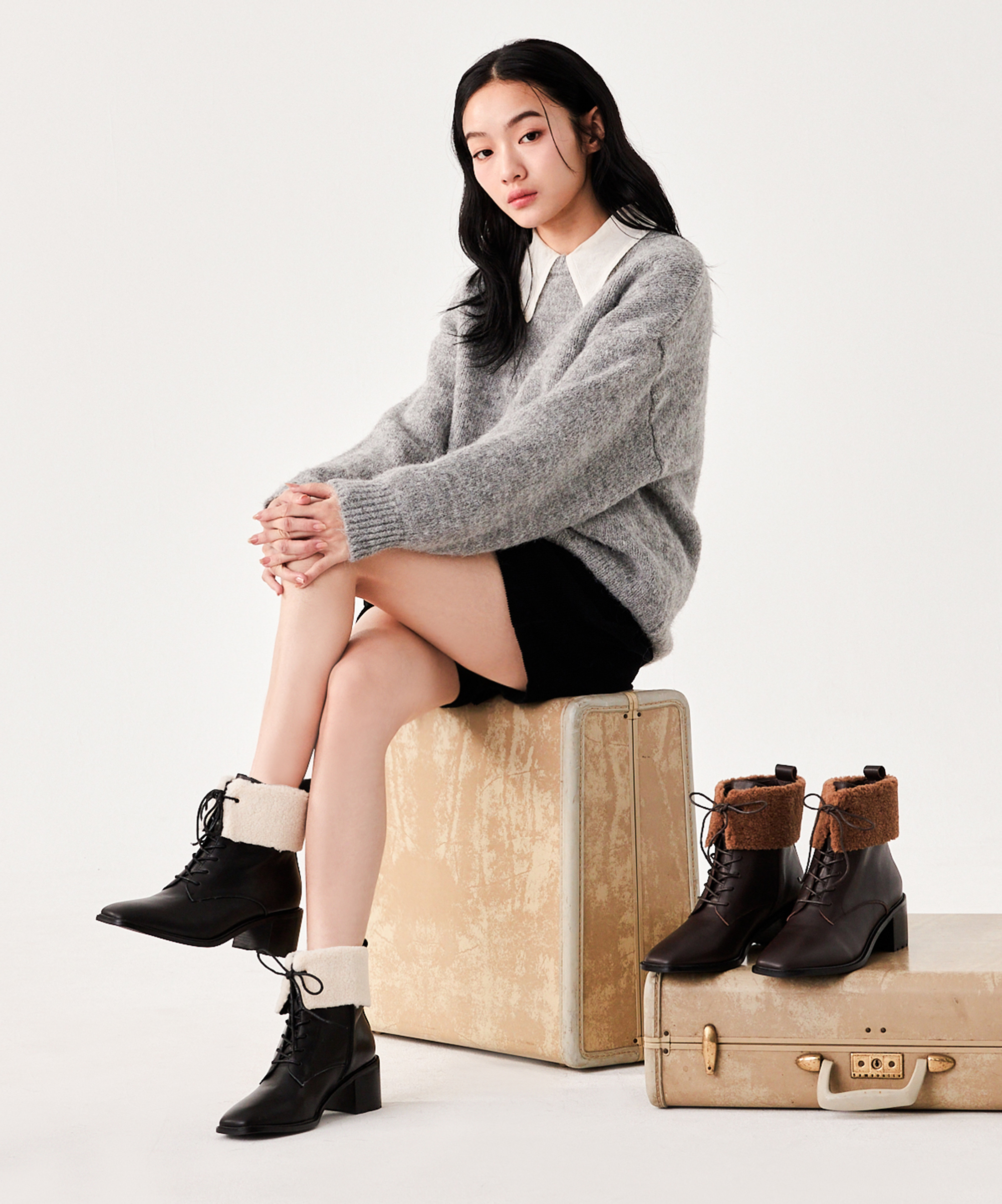 Dawn羔羊毛兩穿方跟靴(兩色)