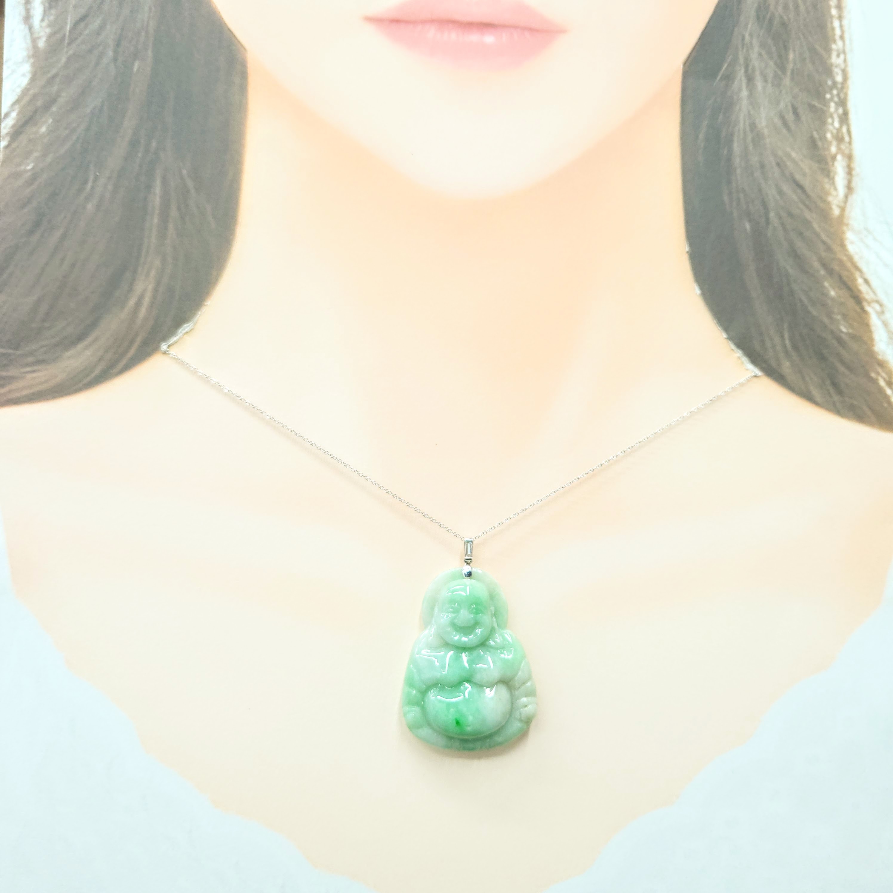 18K White Gold 0.06ct Diamond Jade Pendant