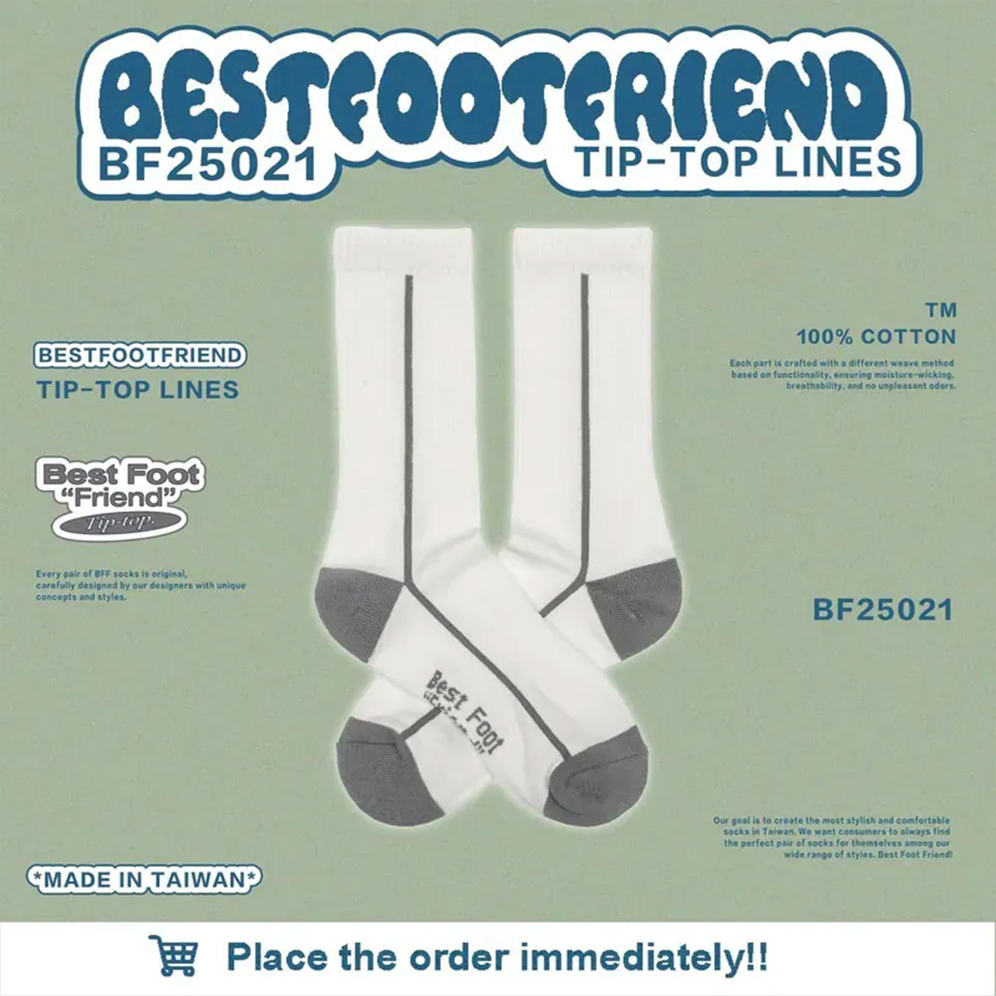 BFF Symptom Socks Tip-top lines 黑色 白色 頂端線條 刺繡 中筒襪 長襪【BF25021】