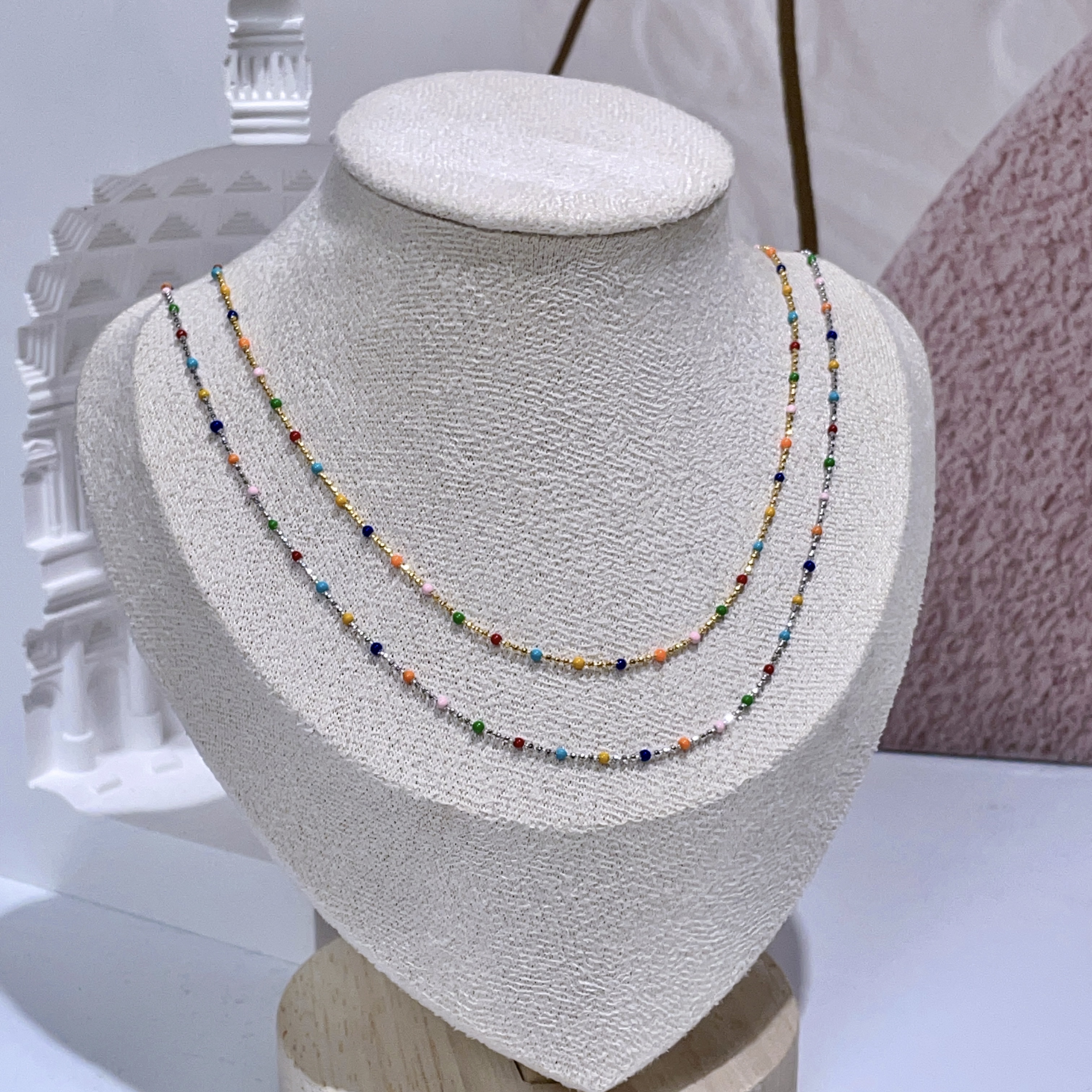 彩虹滴油純銀頸鏈 46cm