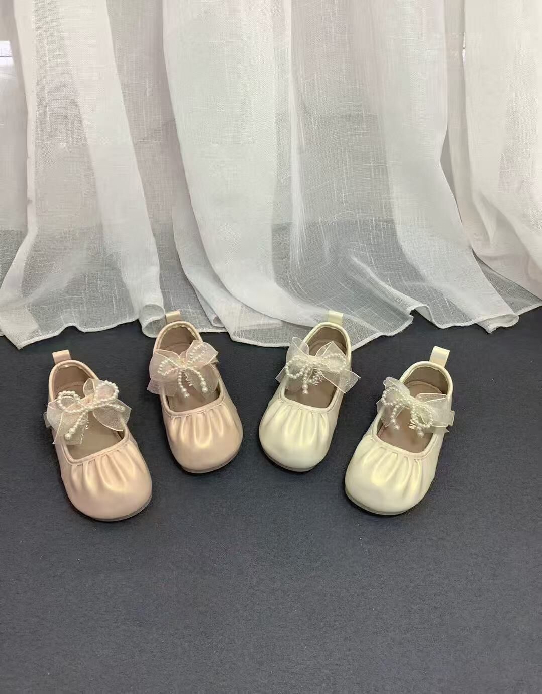 BYB10SS026BE 米色珍珠層次蝴蝶結瑪麗珍鞋