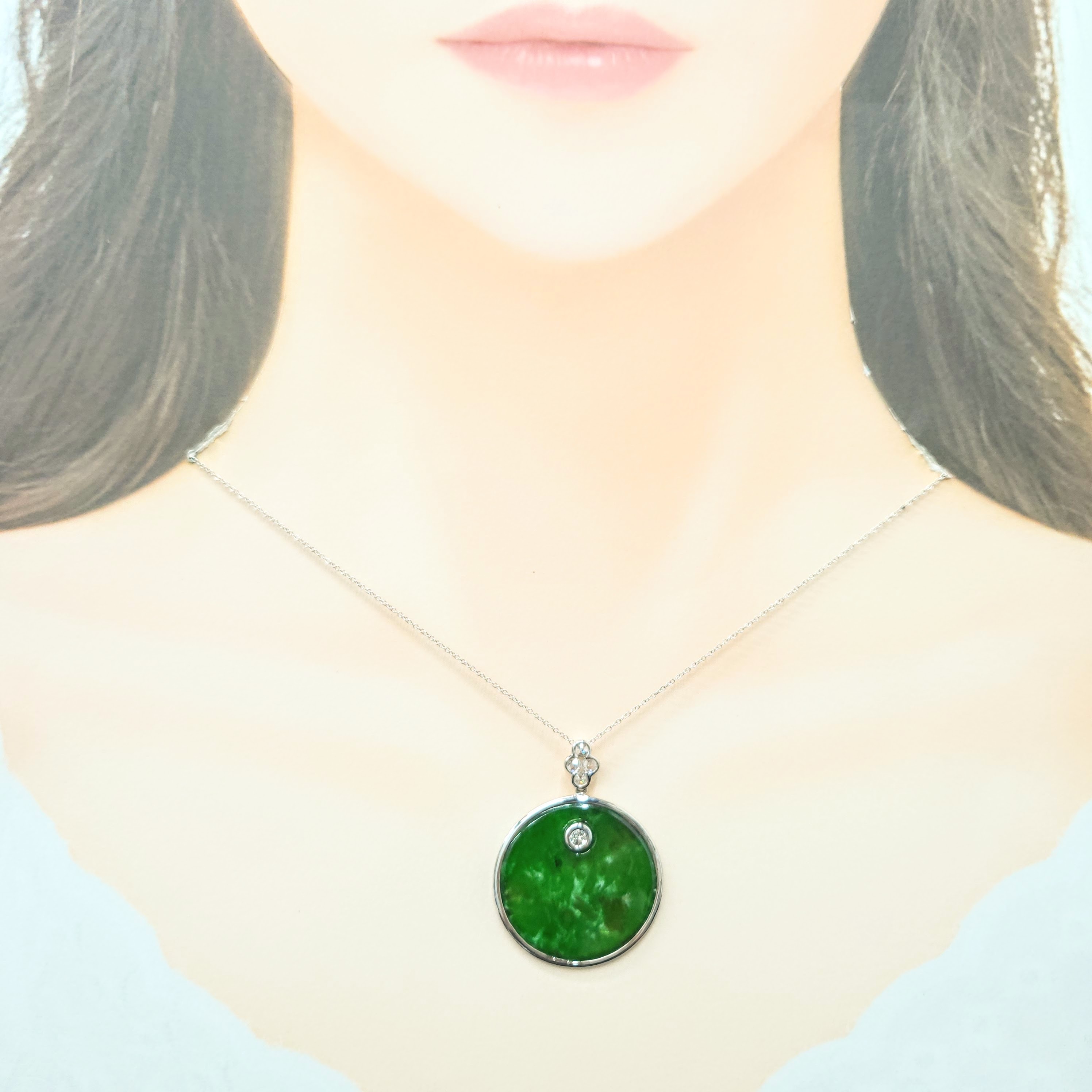 18K White Gold 0.37ct Diamond Jade Pendant
