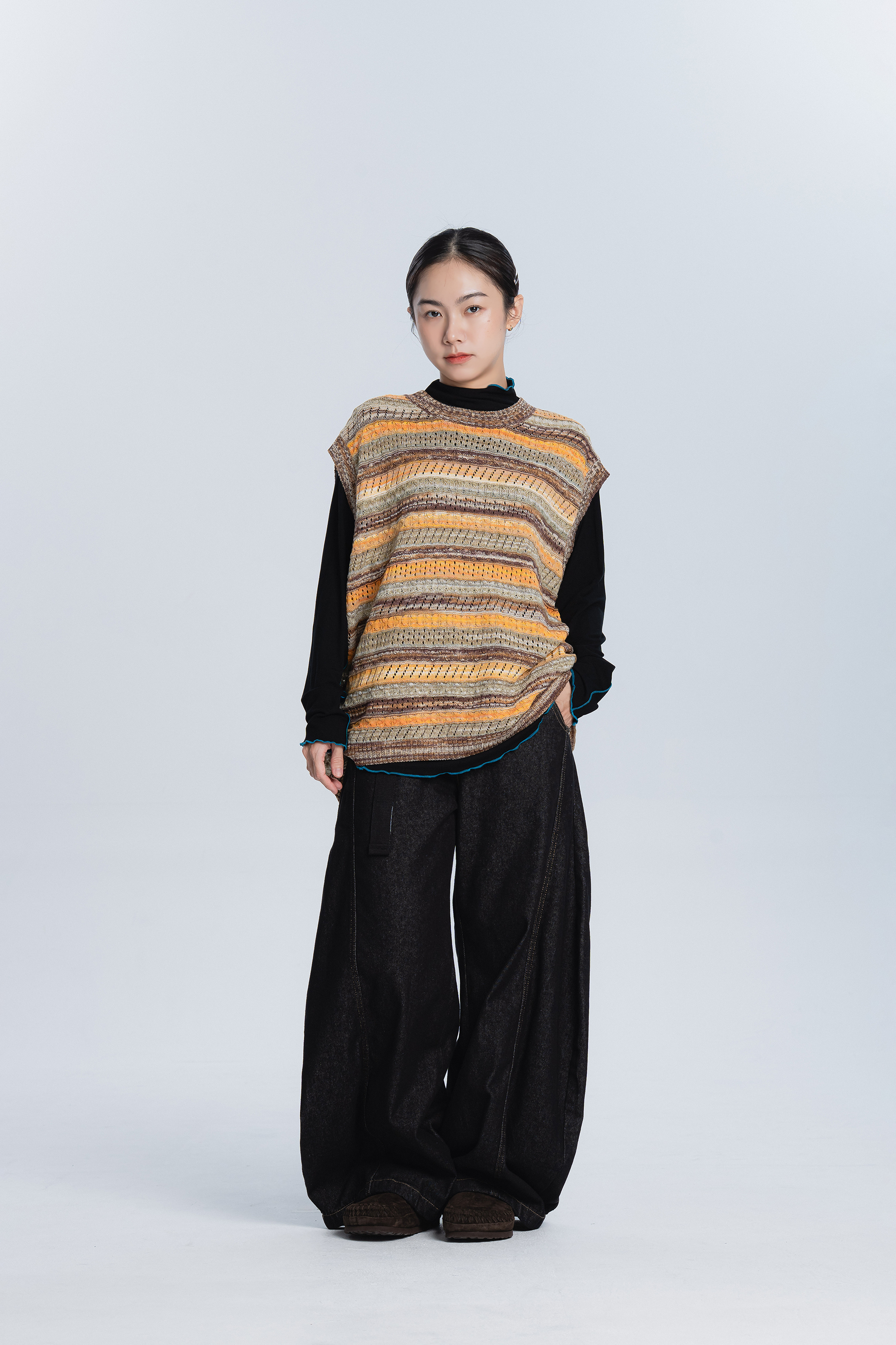 質感車線單寧彎刀褲 2色