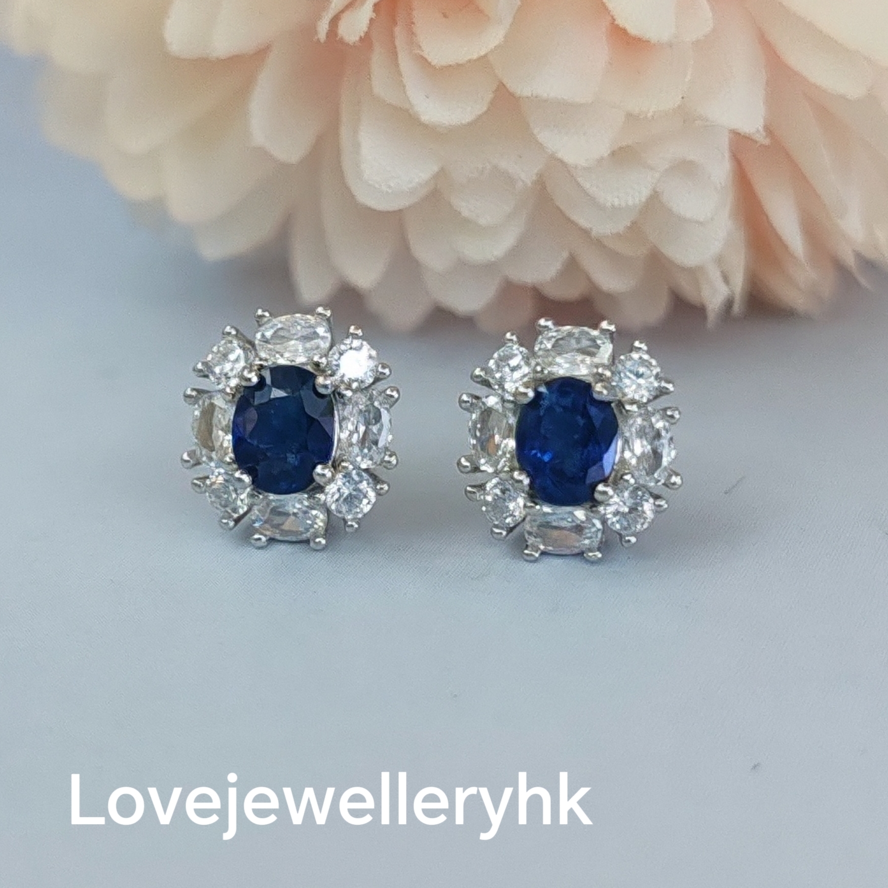 天然藍寶石典雅耳環         GE041