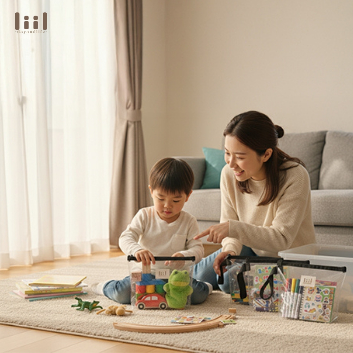 親子收納教育-家長陪伴孩子一起整理玩具