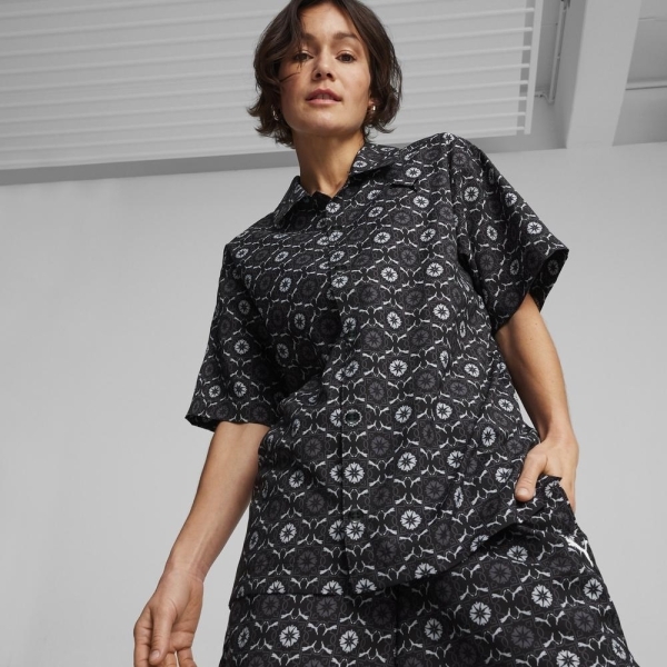 PUMA 短袖 流行系列 黑色 NEW PREP 幾何 復古 短袖 襯衫 中性 62787301