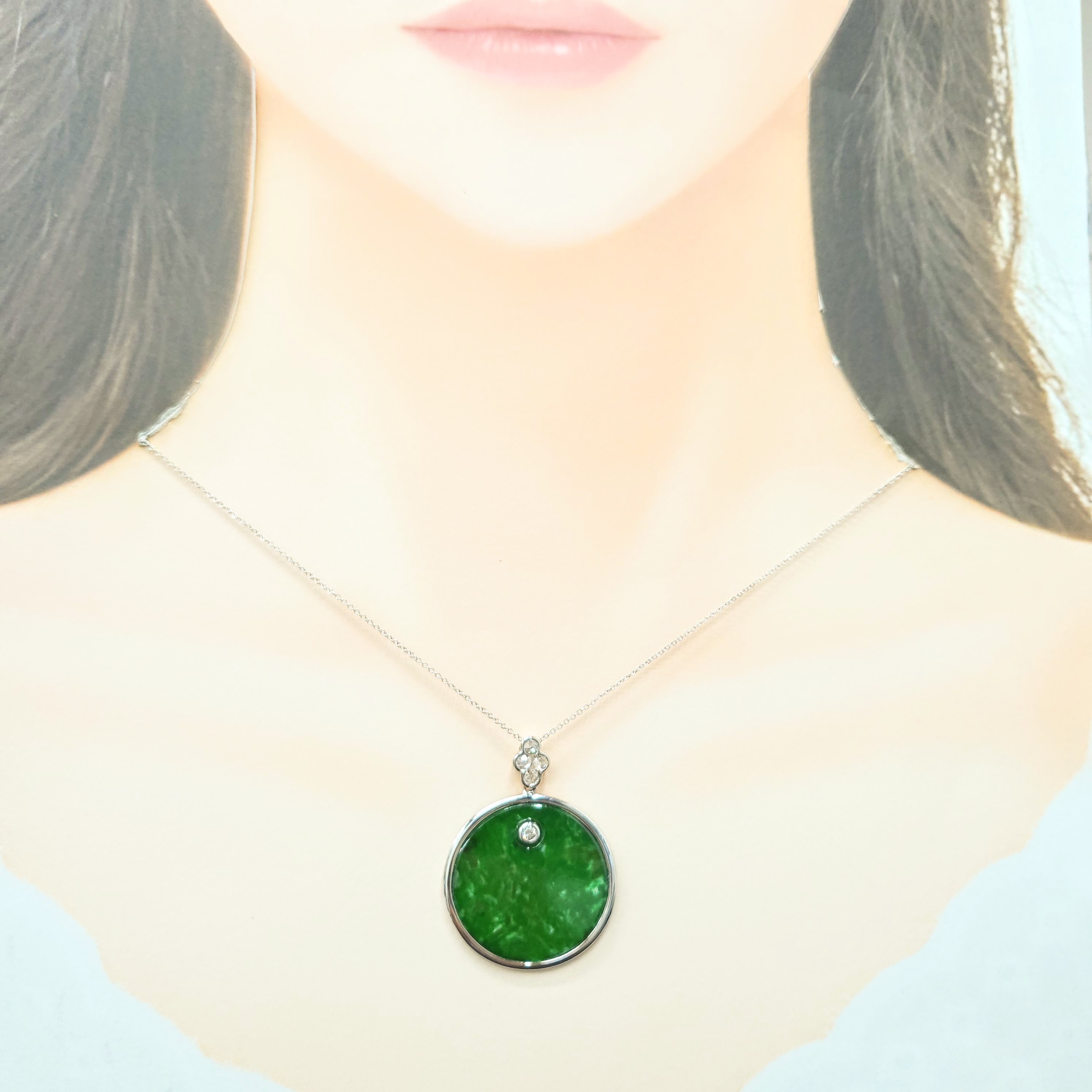 18K White Gold 0.33ct Diamond Jade Pendant
