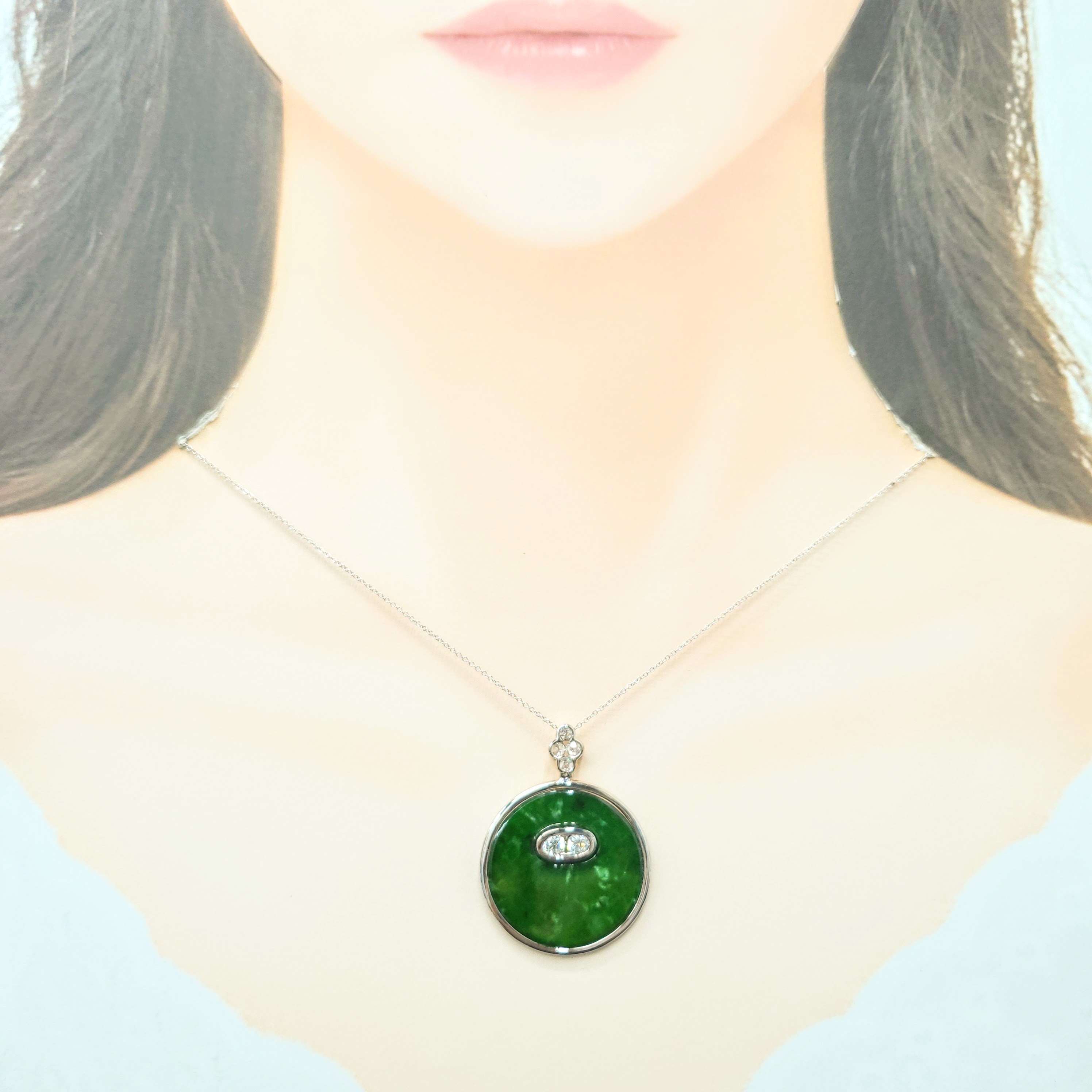 18K White Gold 0.52ct Diamond Jade Pendant
