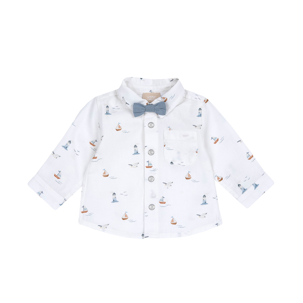 冬季航行-滿版印花附領結襯衫