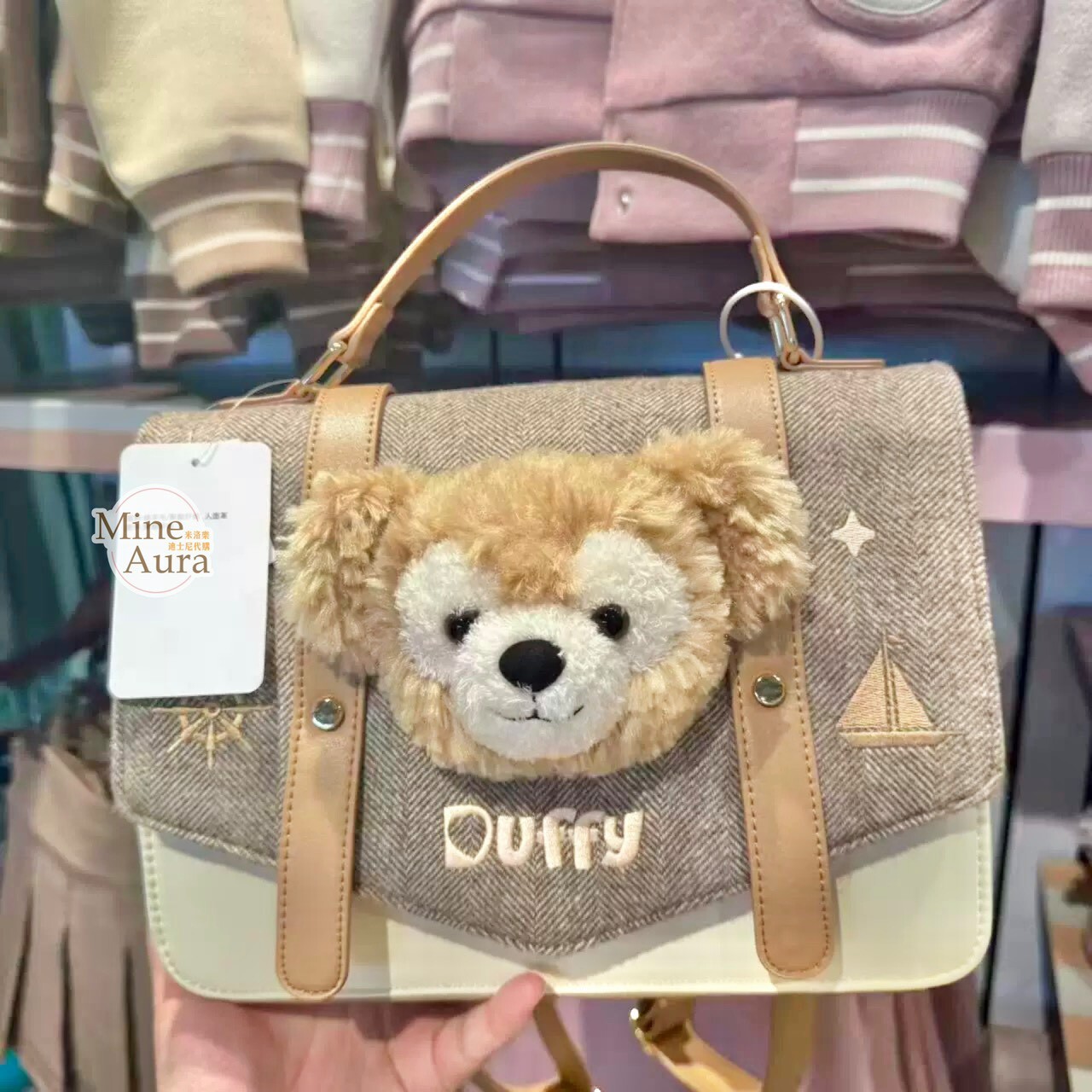 達菲 Duffy 絨毛 大頭造型 掀蓋設計 後背包 -上海迪士尼樂園