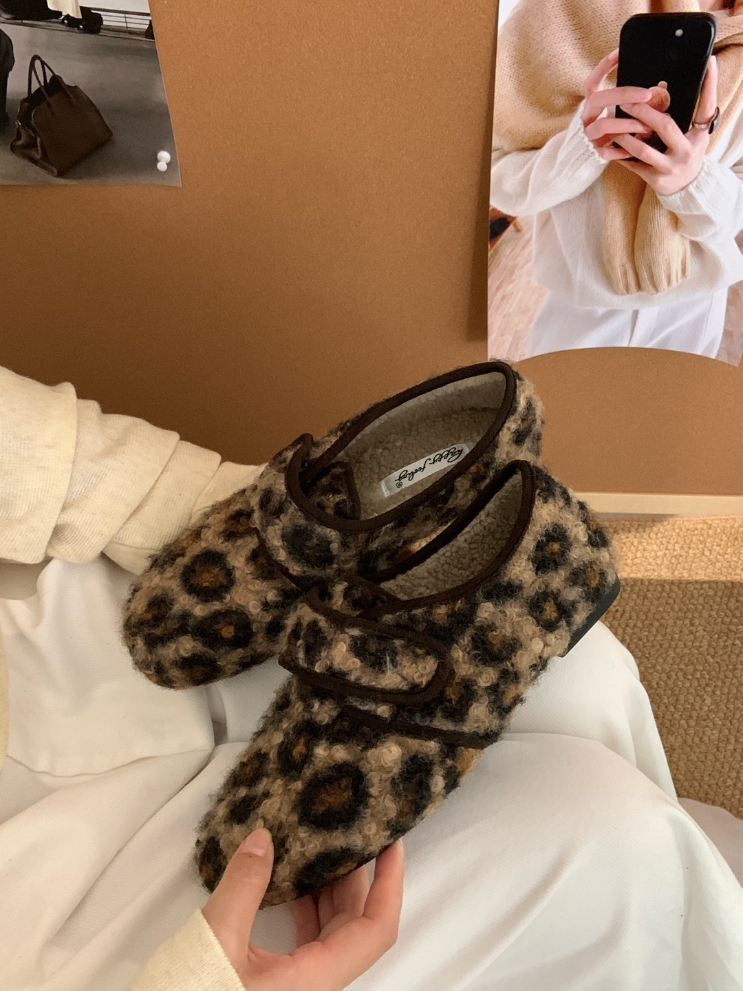 圓頭魔鬼氈毛毛鞋(南瓜棕37)