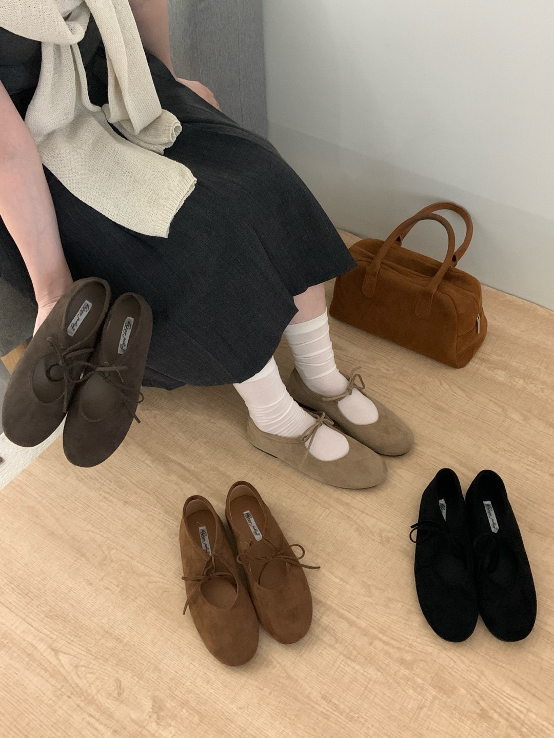 復古絨面淺口綁結單鞋(35-40)