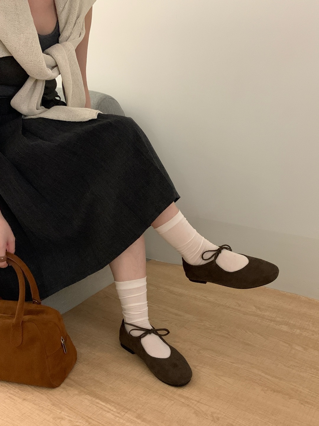 復古絨面淺口綁結單鞋(35-40)