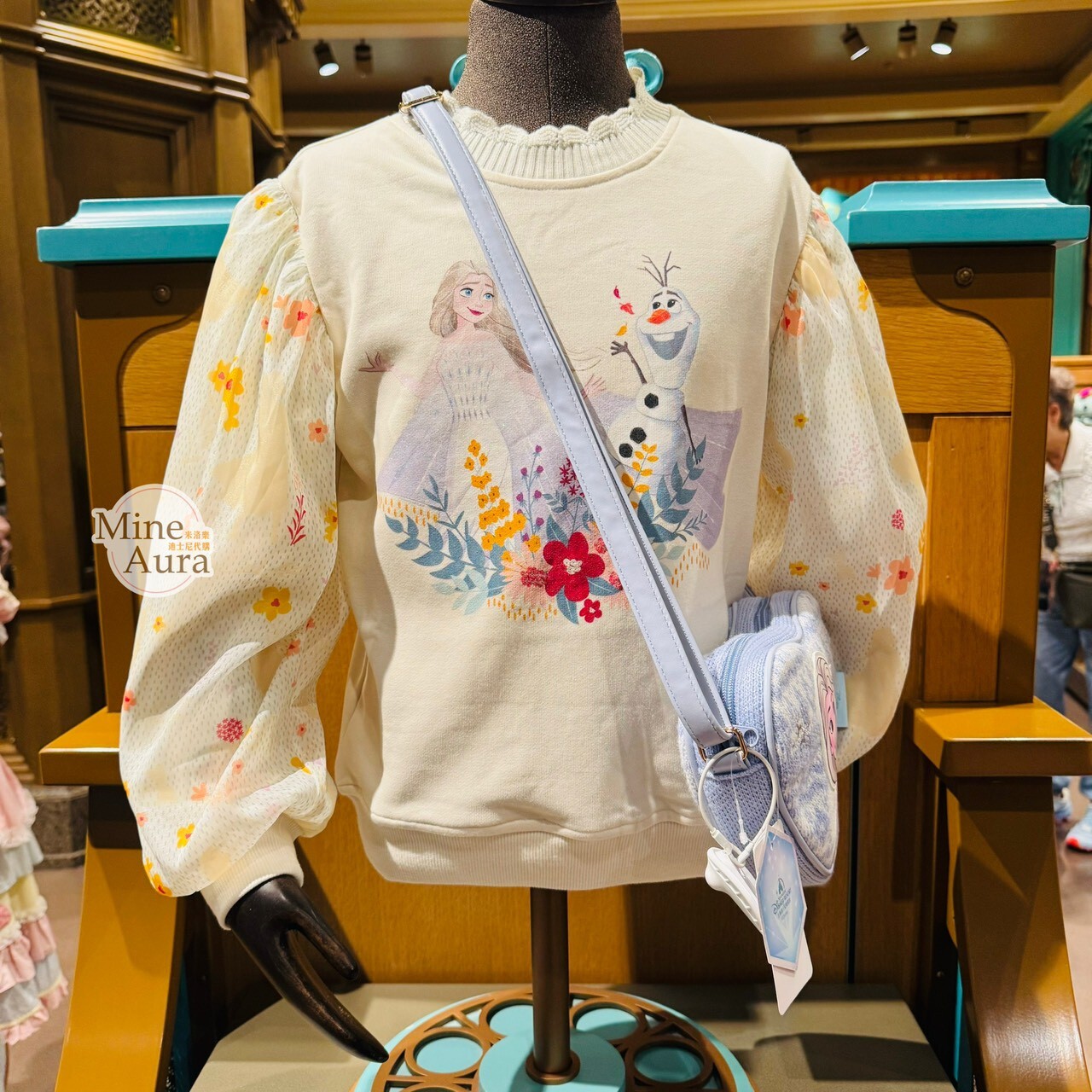 艾莎 Elsa 圖案 公主袖 拚袖設計 兒童 毛衣 上衣 冰雪奇緣 Frozen -上海迪士尼樂園