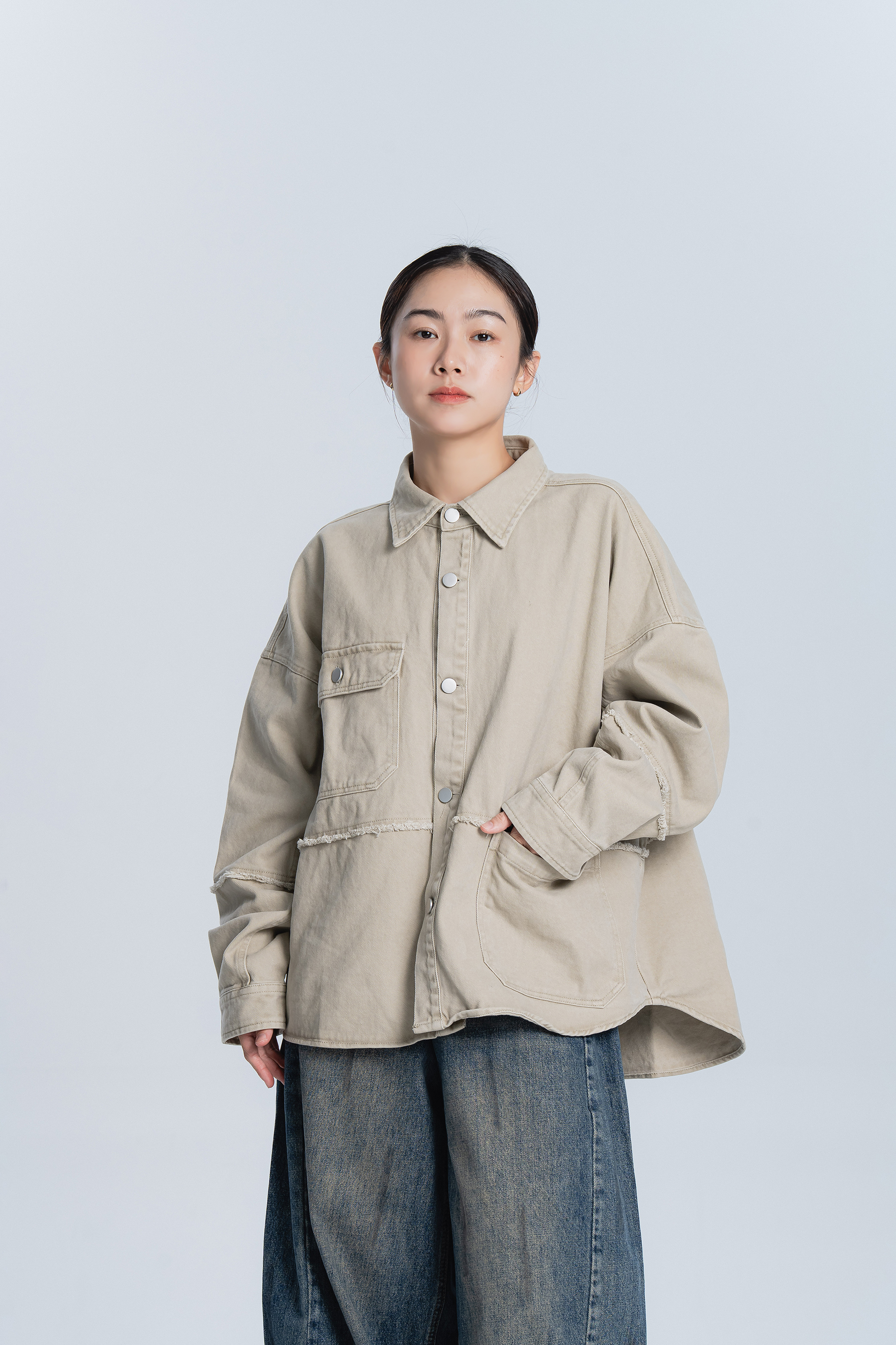 小鬚邊厚磅長袖襯衫 2色