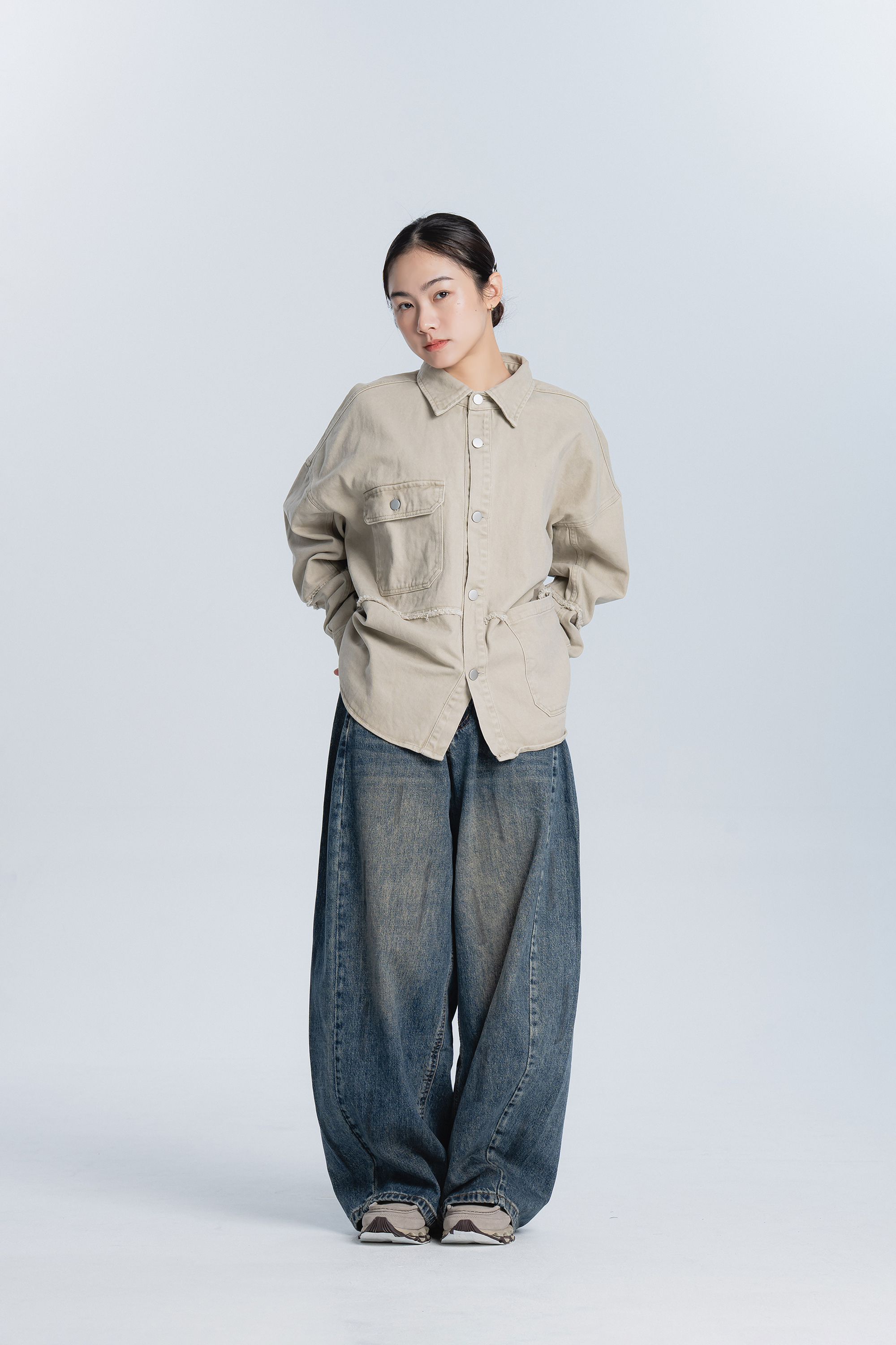 小鬚邊厚磅長袖襯衫 2色