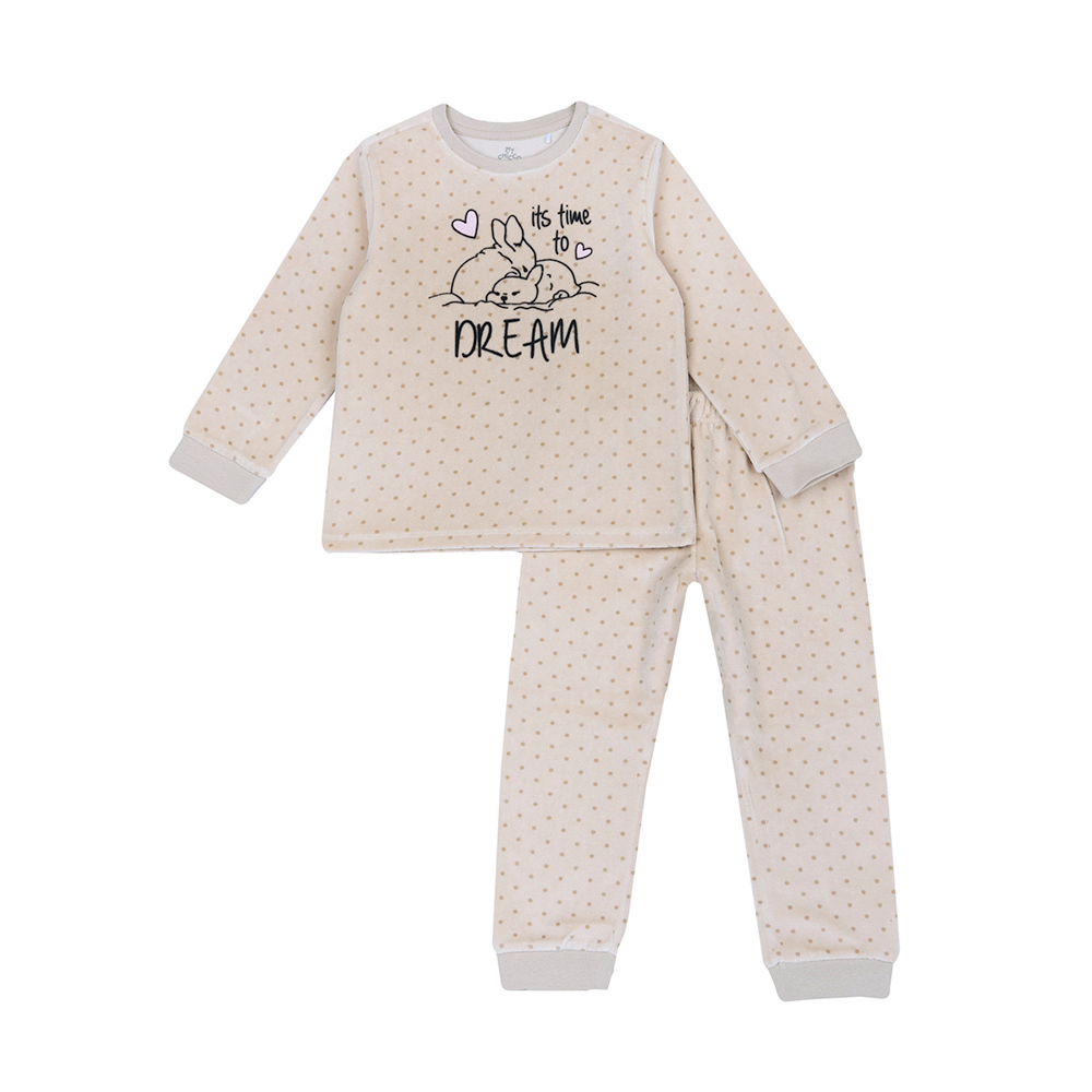 休閒居家-點點晚安兔絨布休閒套裝