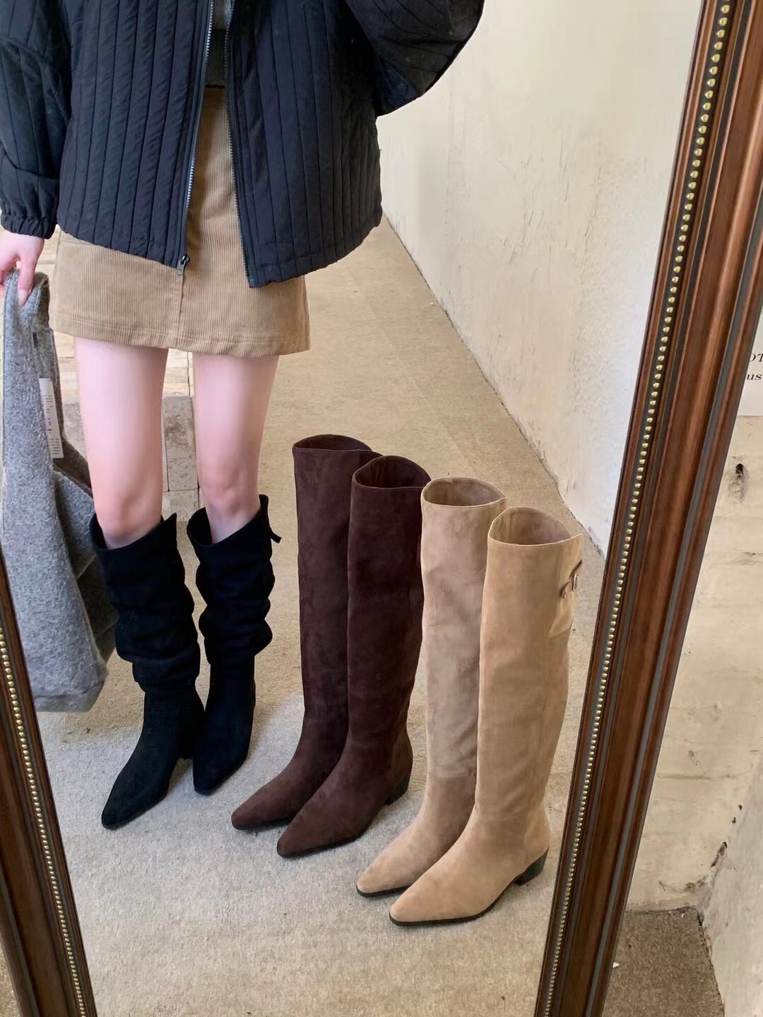 方扣造型兩穿推推長靴(35-40)