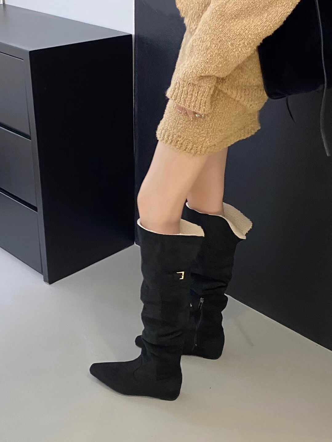 一靴四穿內增高刷毛長靴(35-40)